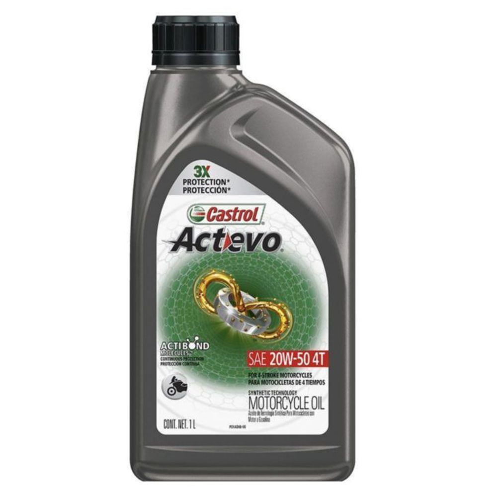 ACEITE SINTETICO P/MOTOR DE MOTOCICLETA 20W50 CASTROL ACTEVO 4 TIEMPOS  LITRO